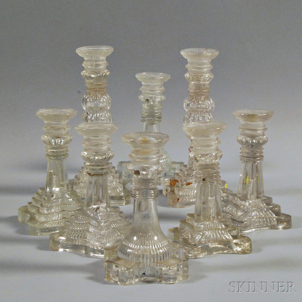 Appraisal: Four Pairs of Colorless Pressed Glass Candlesticks mid to late