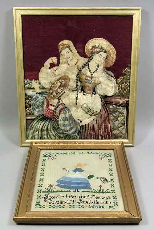 Appraisal: A th Century ''Berlin'' woolwork panel of three young ladies