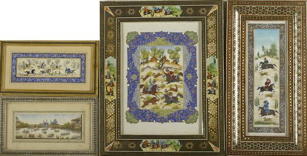 Appraisal: PERSIAN PAINTINGS Four miniature paintings on bone or ivory in