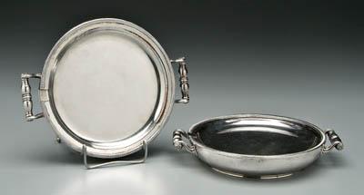 Appraisal: Pair English warming dishes each round with two scroll handles