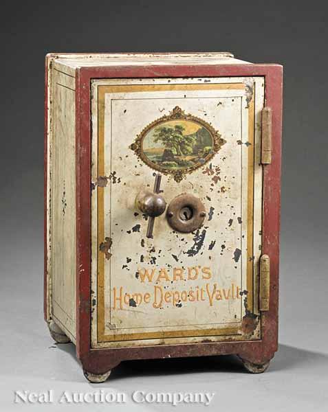 Appraisal: An Antique American Diminutive Paint-Decorated Safe marked Ward's Home Deposit