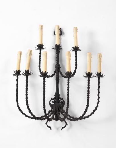 Appraisal: Large Spanish Wrought-Iron Tiered Nine-Light Applique first quarter th century