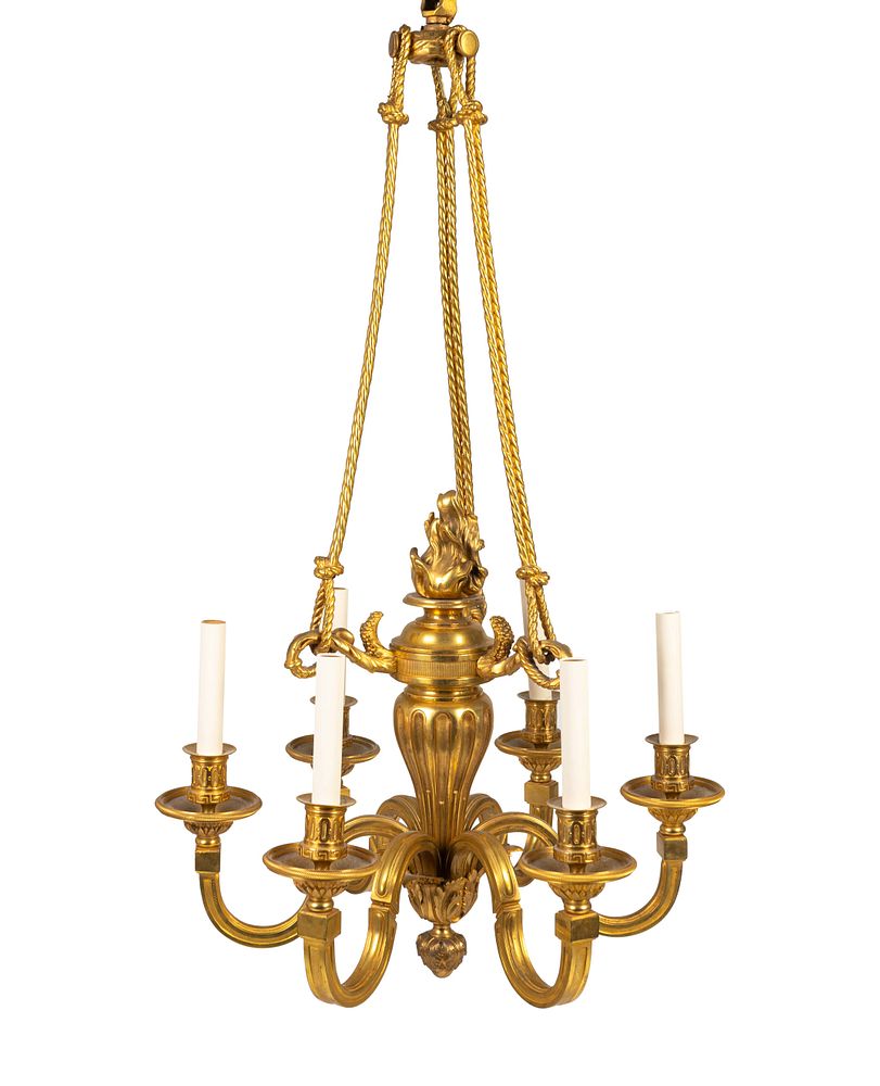 Appraisal: A Louis XIV Style Gilt-Bronze Six-Light Chandelier Height x diameter