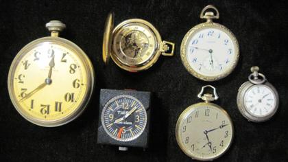 Appraisal: Six assorted pocket watches and clock th and th centuries