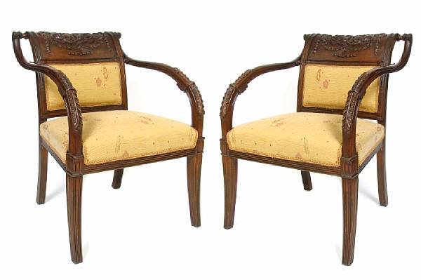 Appraisal: A pair of Italian walnut armchairs height in width in