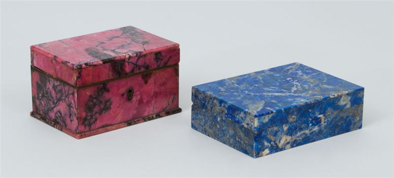 Appraisal: Two Hardstone Table Boxes with Hinged Covers The larger x