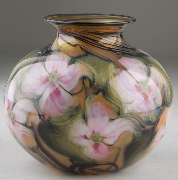 Appraisal: Charles Lotton Art Glass Vase vines and blossoms on iridescent