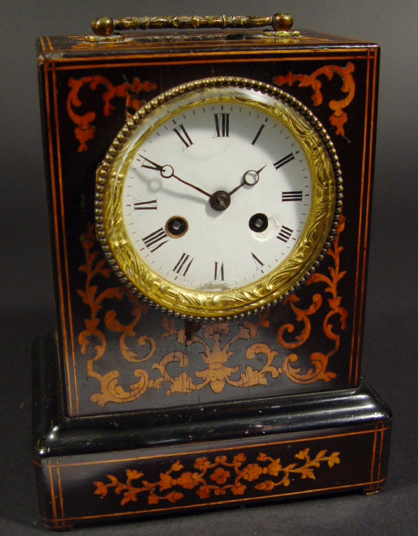 Appraisal: Victorian inlaid mahogany case mantel clock with painted enamel dial