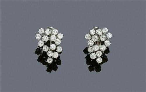 Appraisal: BRILLIANT-CUT DIAMOND CLIP EARRINGS France ca Platinum and white gold