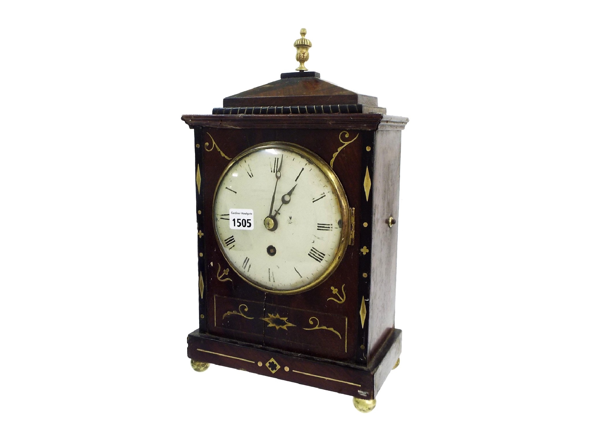 Appraisal: Mahogany and brass inlaid single fusee bracket clock in need