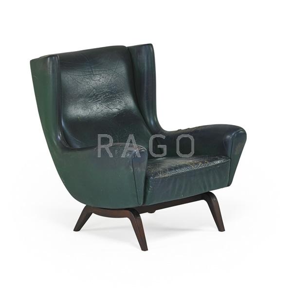 Appraisal: ILLUM WIKKELSO Easy chair Condition Report Moderate crazing finish loss