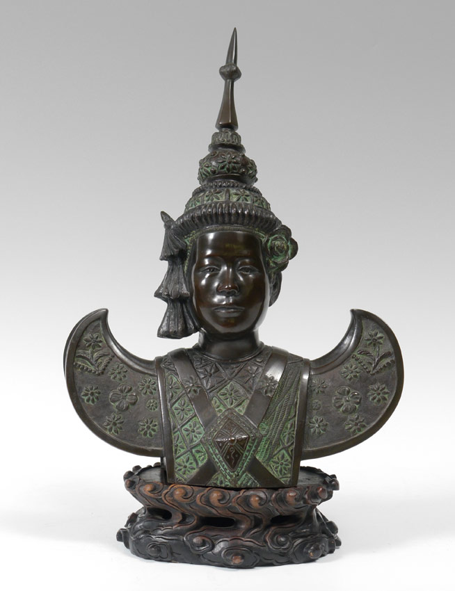 Appraisal: BRONZE BUST OF THAI LAKHON DANCER Detailed bronze casting of