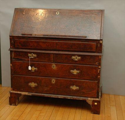 Appraisal: George III Walnut-Veneered Slant-Front Desk