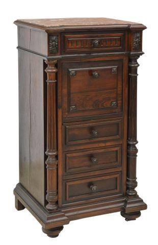 Appraisal: French marble-top rosewood nightstand late th c inset marble top