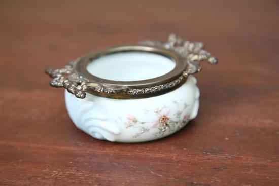 Appraisal: WAVECREST DRESSER JAR With handpainted floral decoration and embossed blue