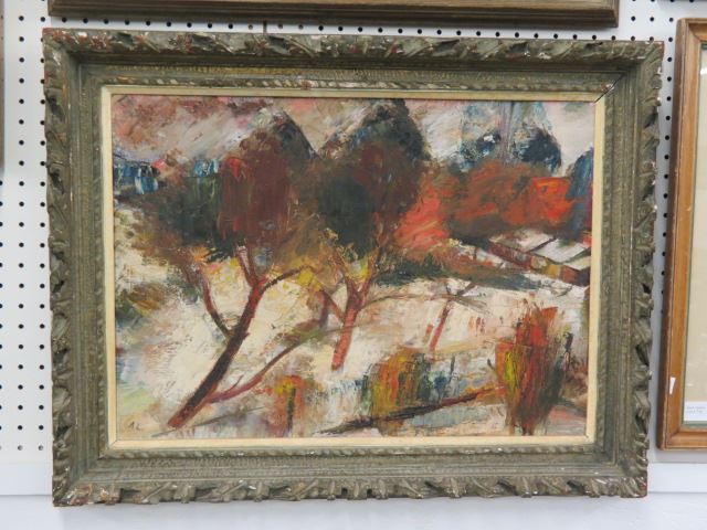 Appraisal: Abstract Oil on Board autumn landscape signed A L image