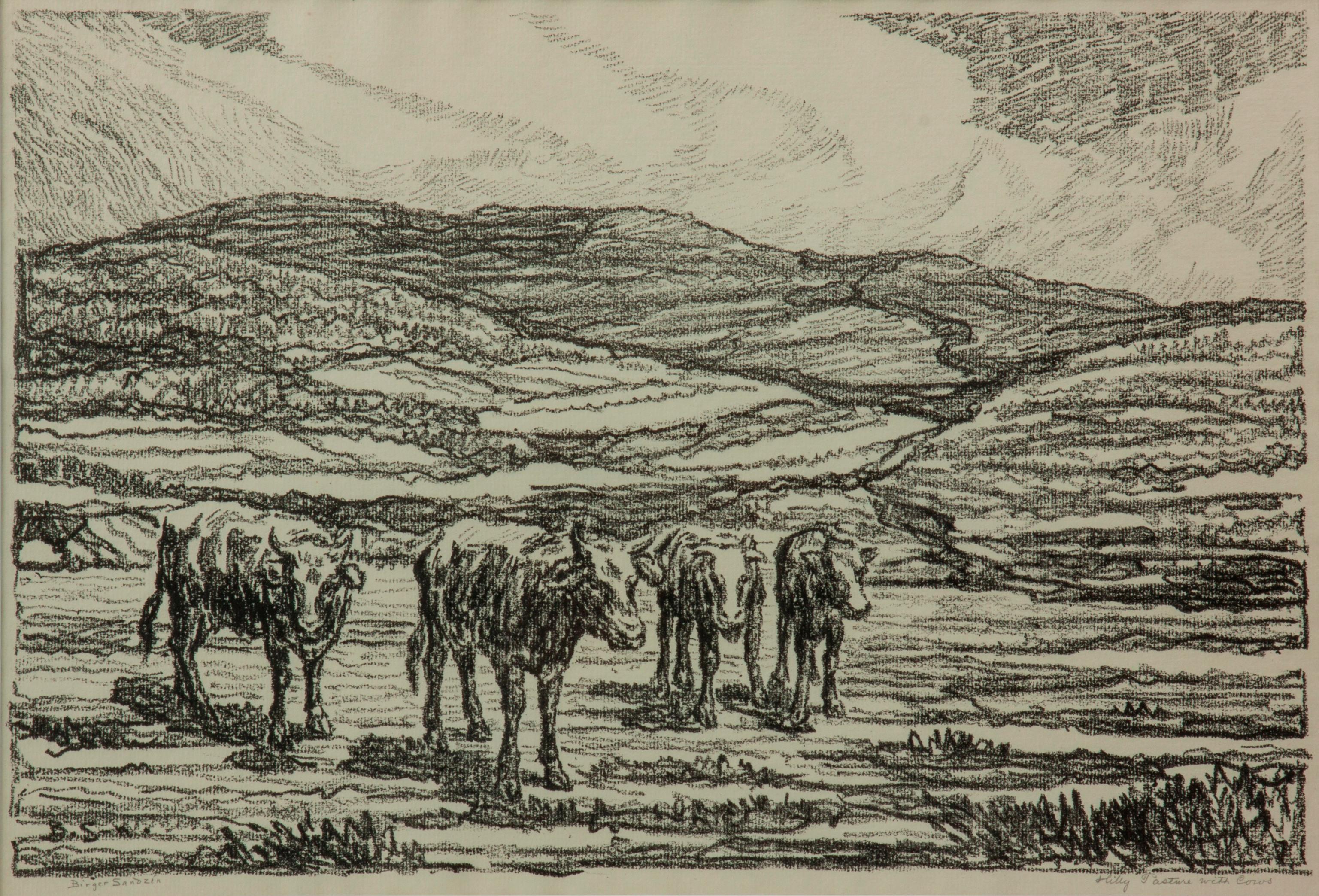 Appraisal: BIRGER SANDZEN 'HILLY PASTURE WITH COWS' LITHOGRAPH Birger Sandzen Swedish-American