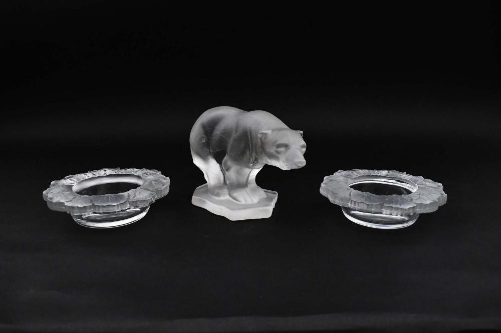 Appraisal: PAIR OF GLASS BOTTLE COASTERS AND A POLAR BEARModern Unsigned