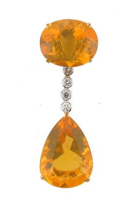 Appraisal: A fire opal and diamond pendant Set with an oval