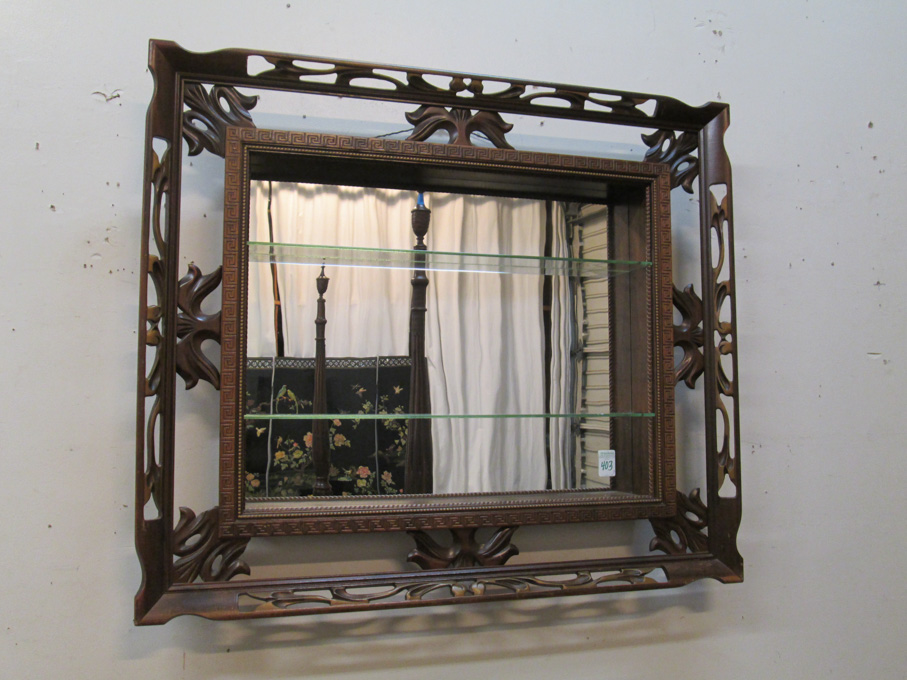 Appraisal: MAHOGANY CURIO WALL FRAME AND A PAIR OF BRACKET WALL