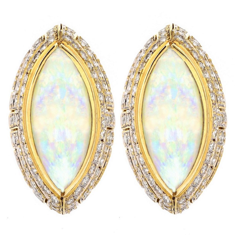 Appraisal: Opal Diamond and K Gold Earrings Approx Carat Marquise Cut