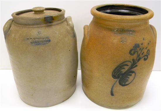 Appraisal: Two salt glazed crocks both two gallon Seymour with cobalt