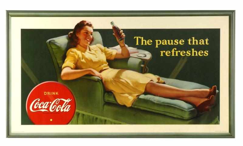 Appraisal: Cardboard Coke-Cola Horizontal Poster Description Framed under glass Absolutely beautiful