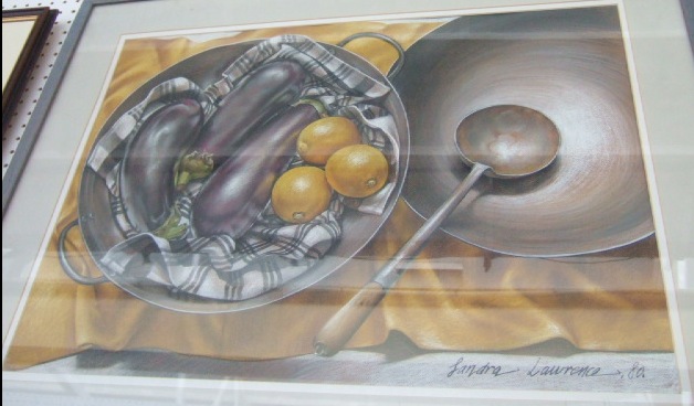 Appraisal: Sandra Lawrence late th century Still life of aubergines lemons