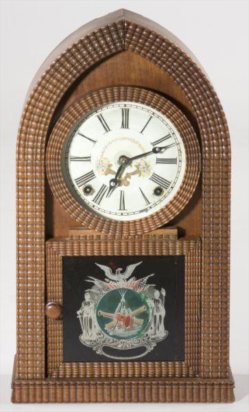 Appraisal: Ripple Front Mantel Clock With Patriotic Motif mid th century