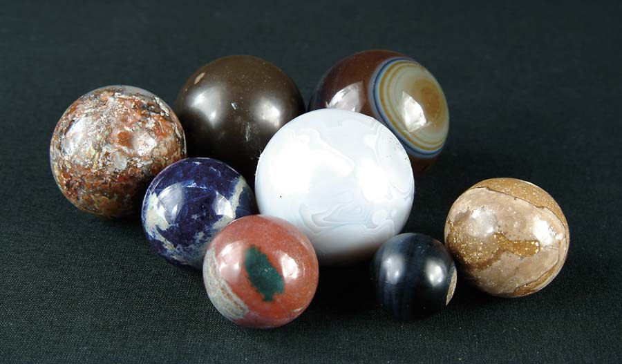 Appraisal: LOT OF SPHERES AGATES GRANITE OTHER STONE MINERAL MARBLES These