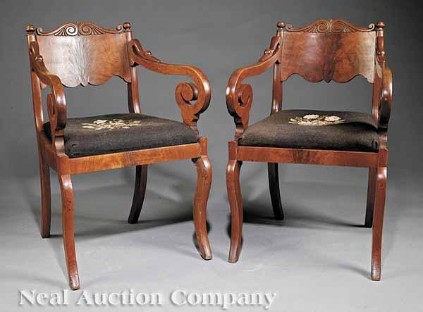 Appraisal: A Pair of American Classical Carved Mahogany Armchairs c Philadelphia