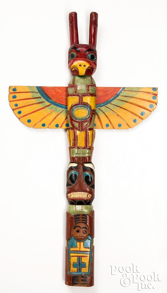 Appraisal: Northwest Coast carved painted totem pole Pacific Northwest Coast carved