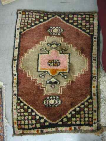 Appraisal: Turkish Handmade Mat geometric design salmon field ' '' x