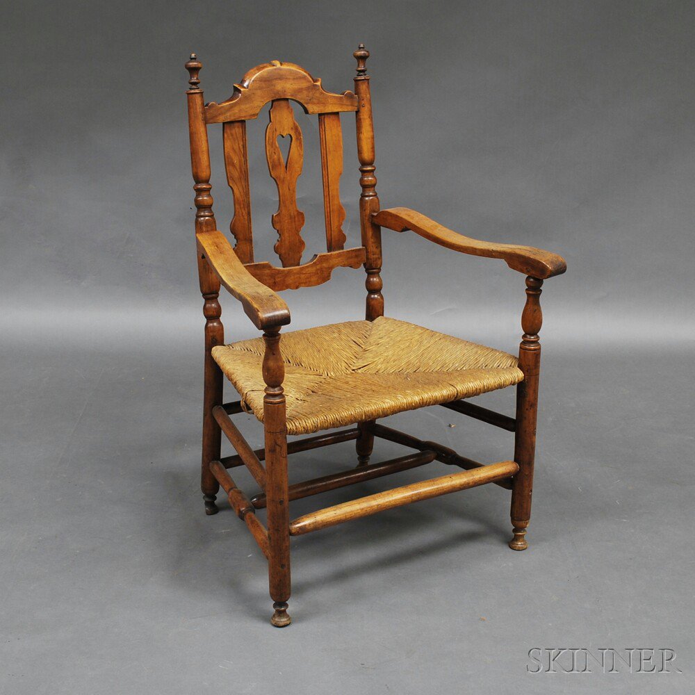 Appraisal: Country Turned Maple Armchair America th century the arched cresting