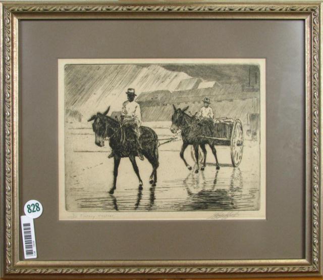 Appraisal: LO Griffith aquatint etching ''Slippery Weather'' signed lower right titled