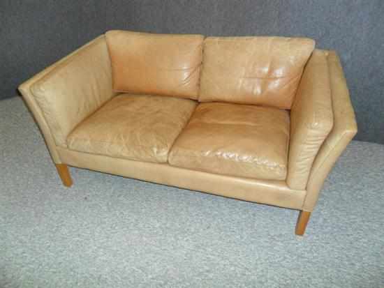 Appraisal: A DANISH BONE LEATHER TWO SEAT SOFA raised on beech