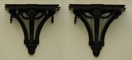 Appraisal: Pair of George III-Style Carved Mahogany Wall Brackets Each x