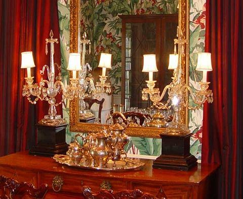 Appraisal: PAIR CUT CRYSTAL TABLE TOP CANDELABRA LAMPS arms with cut