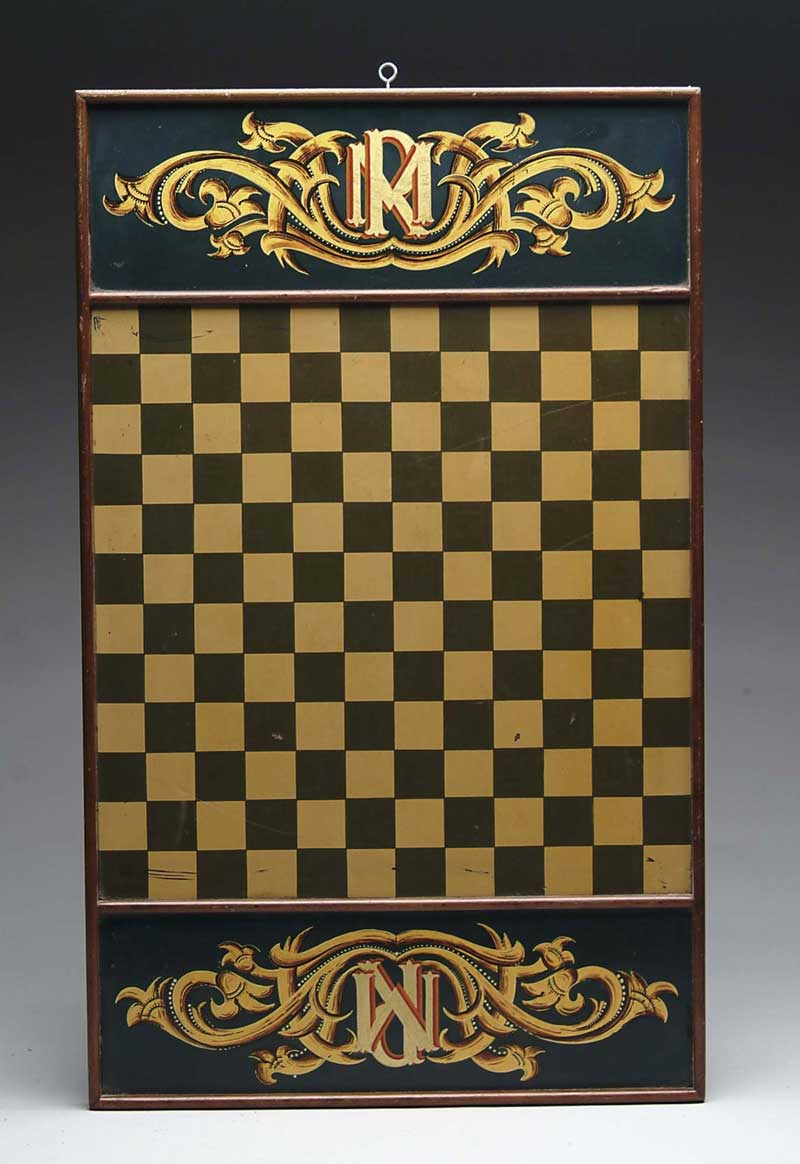 Appraisal: FINE PAINTED GAME BOARD The twelve by twelve checkerboard has