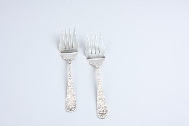 Appraisal: l meat serving forks both marked Sterling Steiff total troy