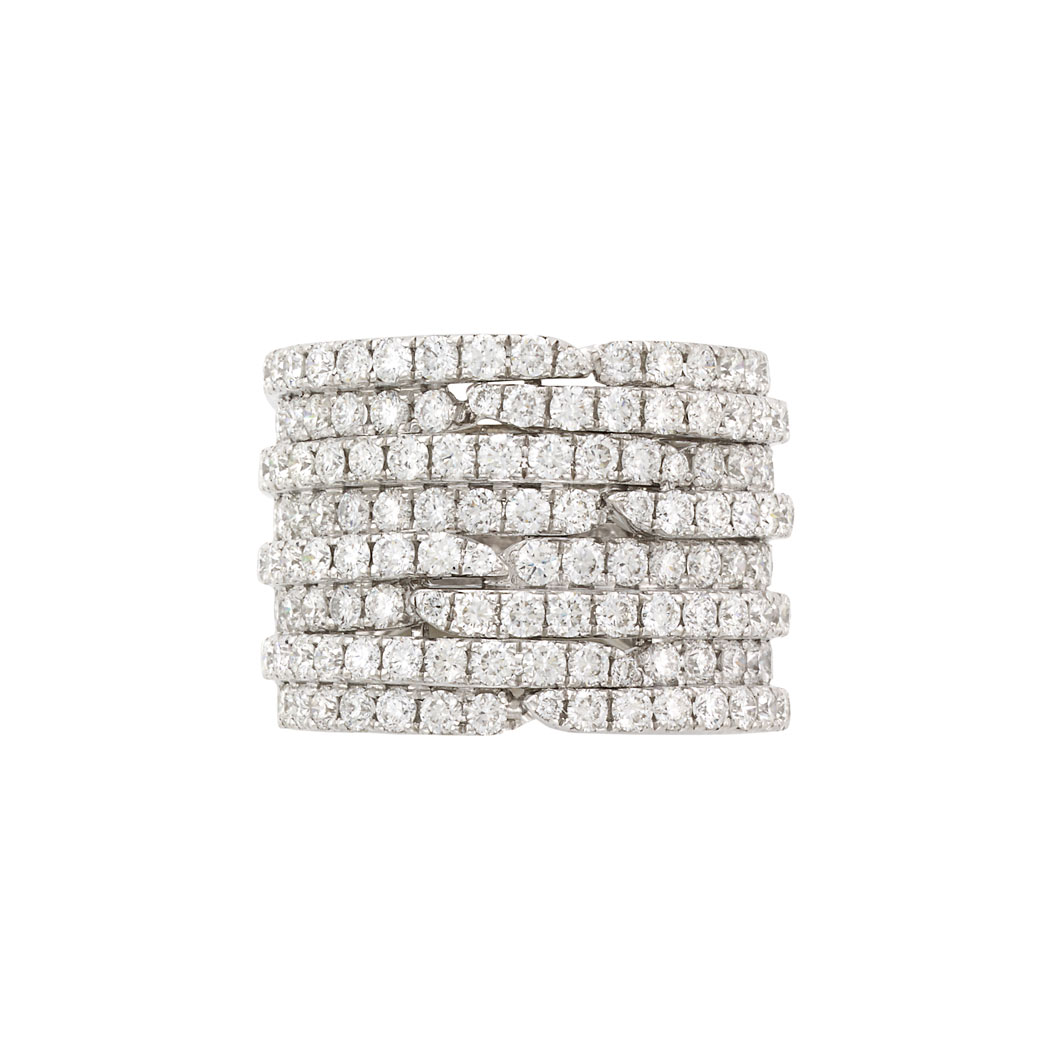 Appraisal: Eight Row White Gold and Diamond Ring kt round diamonds