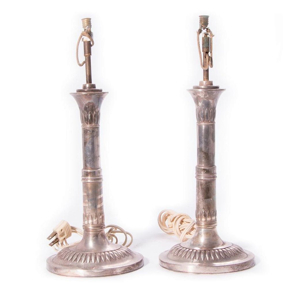 Appraisal: Pair of Caldwell and Co silver plate candlestick lamps A