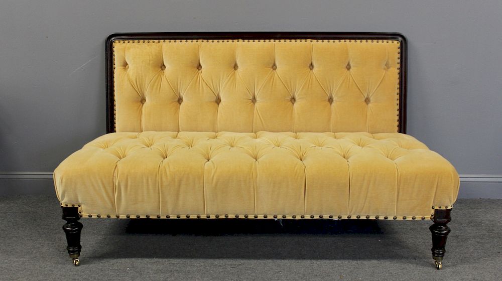 Appraisal: Ralph Lauren Mahogany Velvet Upholstered And Tufted Settee From a