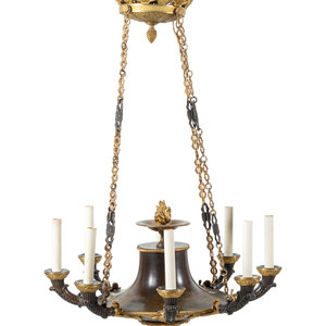 Appraisal: An Empire Style Gilt and Patinated Bronze Eight-Light Chandelier Late