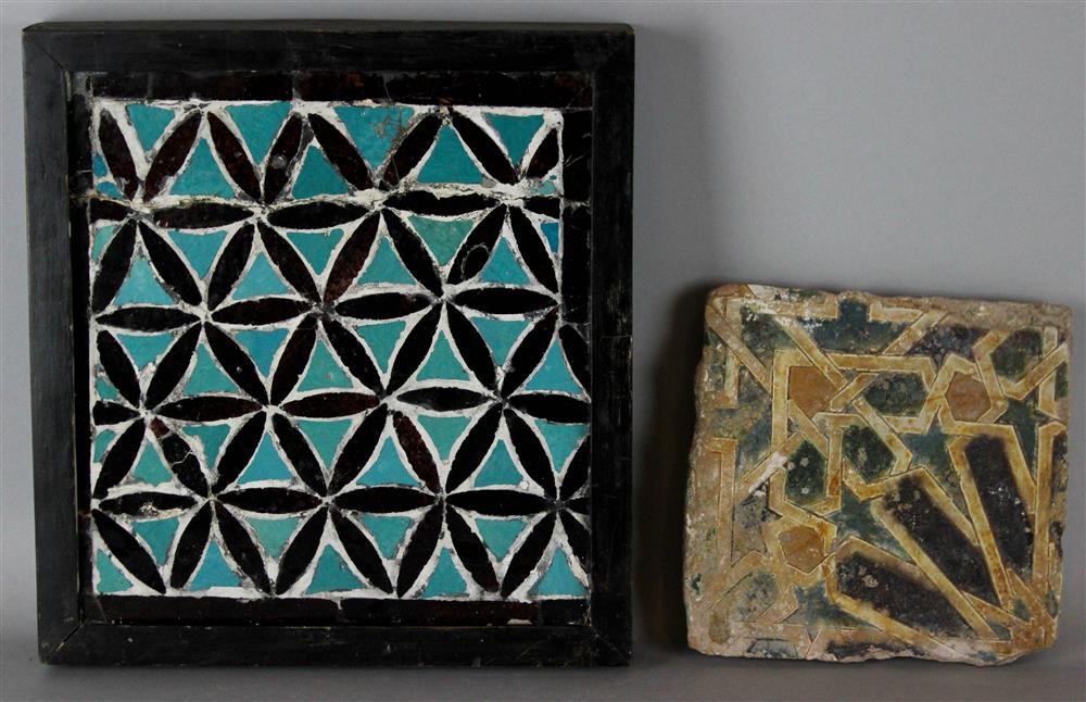 Appraisal: PURPORTEDLY ALHAMBRA ISLAMIC MOSAIC TILE FRAGMENT TOGETHER WITH ANOTHER ISLAMIC