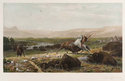 Appraisal: BIERSTADT ALBERT Last of the Buffalo Hand-colored engraved and heliogravure