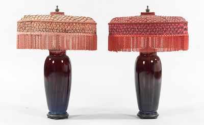 Appraisal: A Pair of Chinese Flambe Porcelain Lamps Gorgeous Chinese flambe