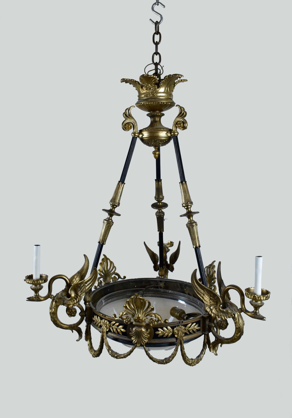 Appraisal: EMPIRE STYLE GILT BRONZE THREE-LIGHT CHANDELIERMid th Century The circular