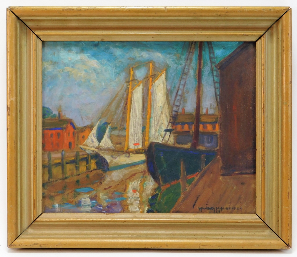 Appraisal: WHITNEY M HUBBARD MARITIME DOCK PAINTING New York Connecticut -