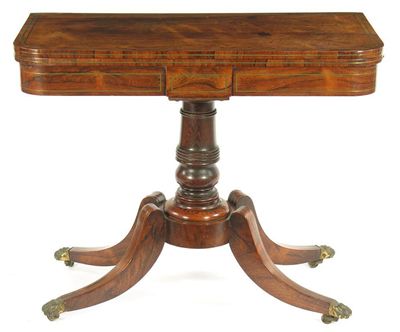 Appraisal: An early th century rosewood card table with brass stringing